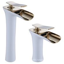 A0031-F2WG Bathroom Waterfall brass white gold hot and cold wash single hole basin faucet